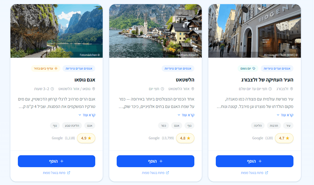 Choosing recommended places in Austria